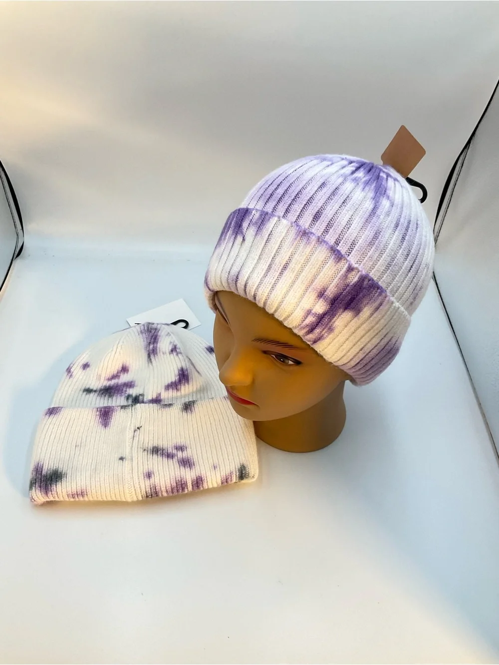 Tie-Dye Purple & White Ribbed Beanie - Pack of 2